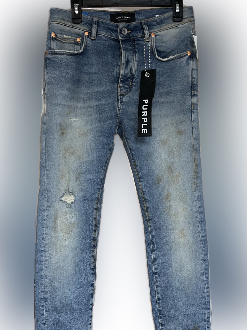 Nwt Purple brand made in Italy 32w  33inseam Fit Light Blue Distressed Mens Jean